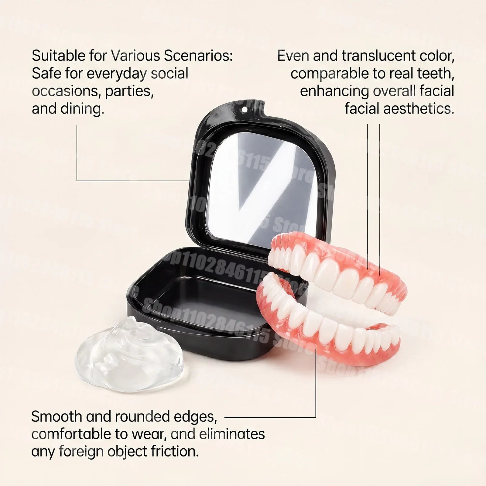 Realistic Cosmetic Denture Set with Mirror Storage Case