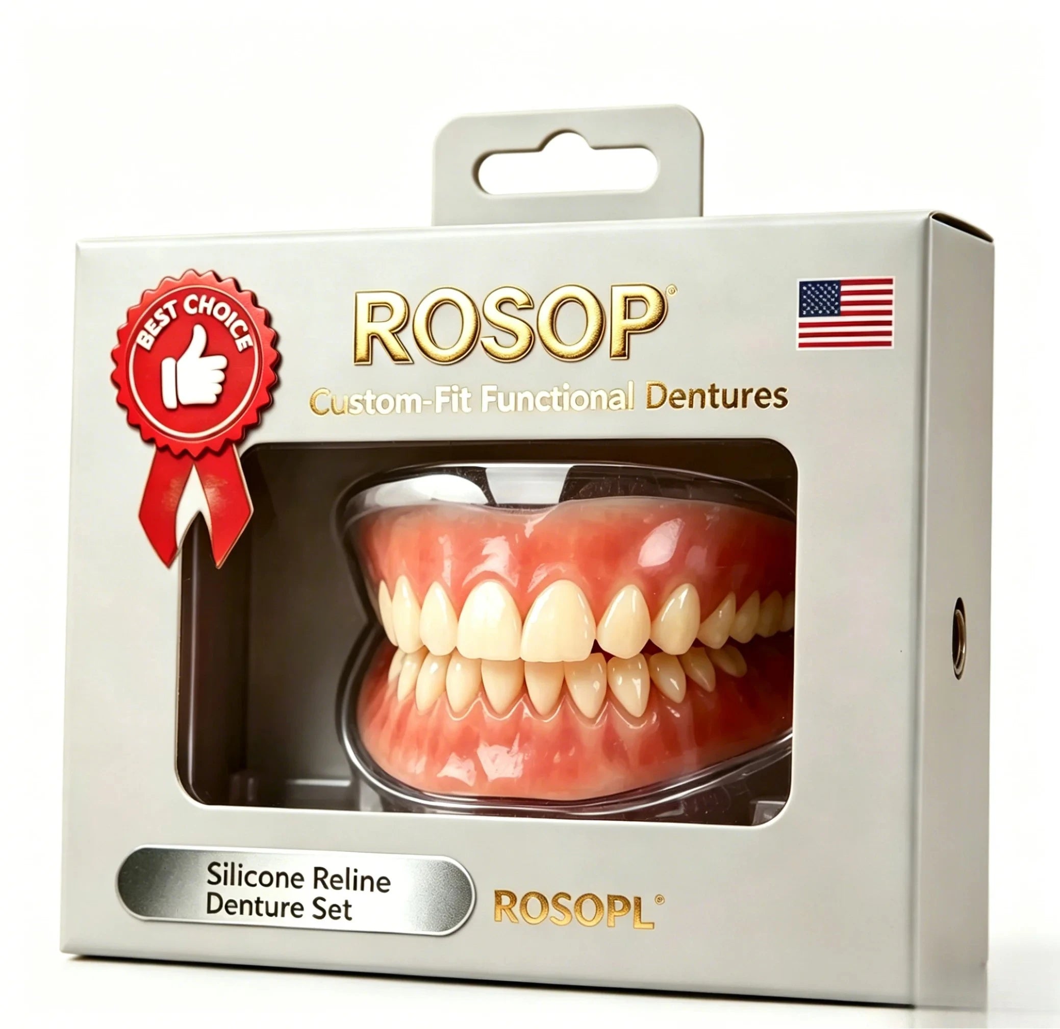 Custom-Fit Silicone Upper and Lower Cosmetic Denture Set