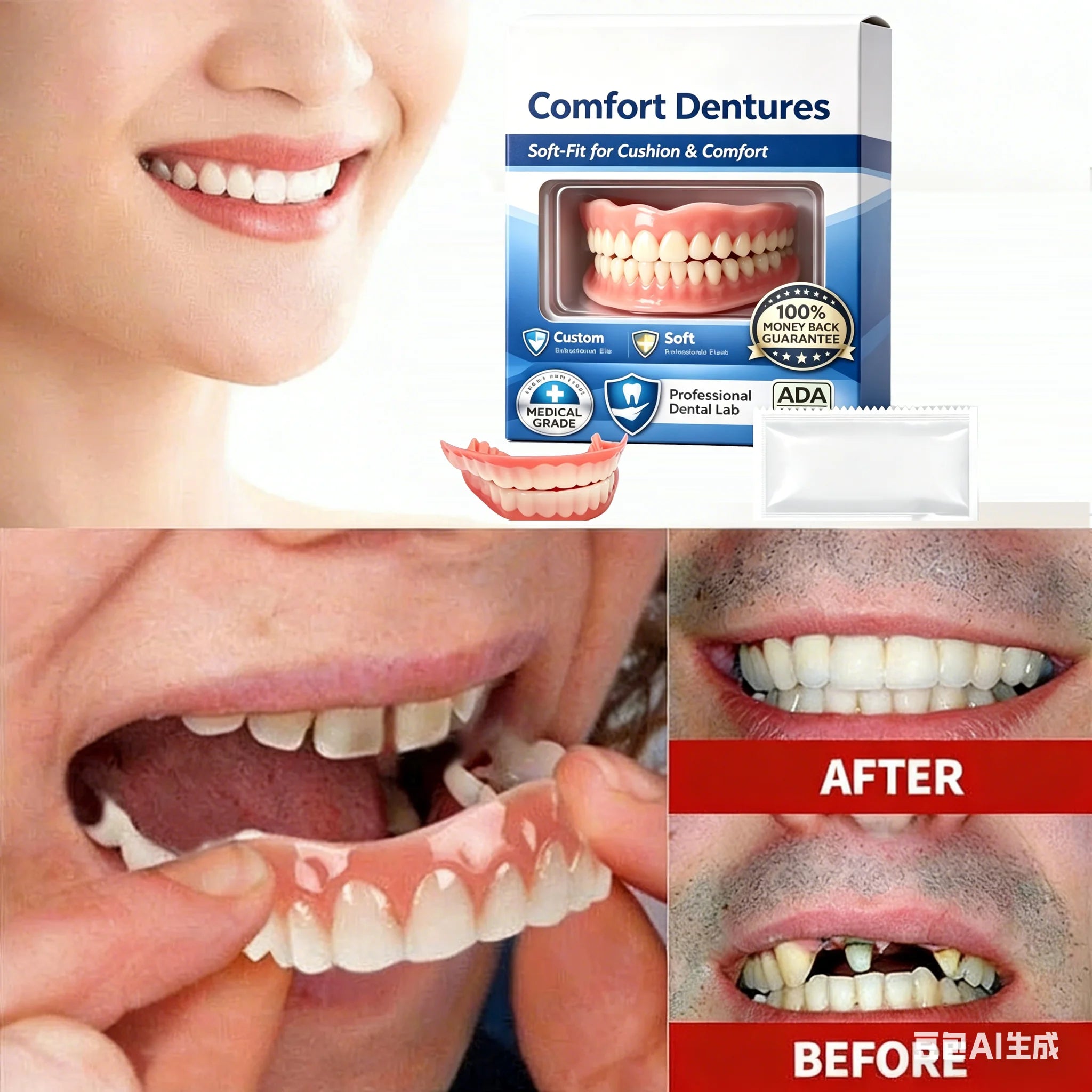 Adjustable Snap-On Cosmetic Dentures for Smile Enhancement