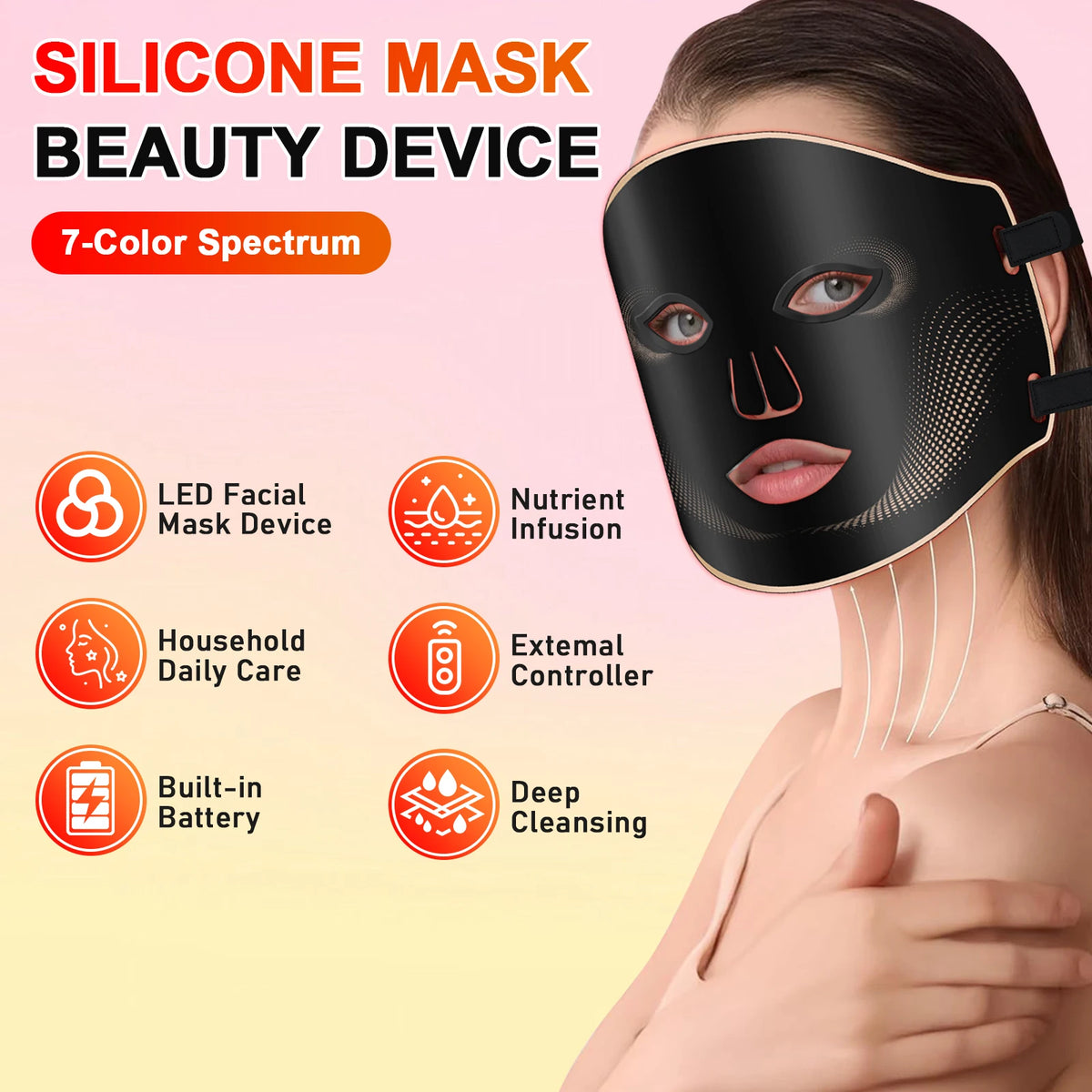7-Color Cordless LED Facial Mask for Skin Rejuvenation