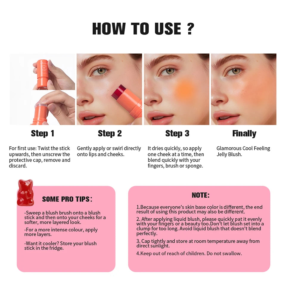 Cooling Water Jelly Blush Stick for Lips and Cheeks