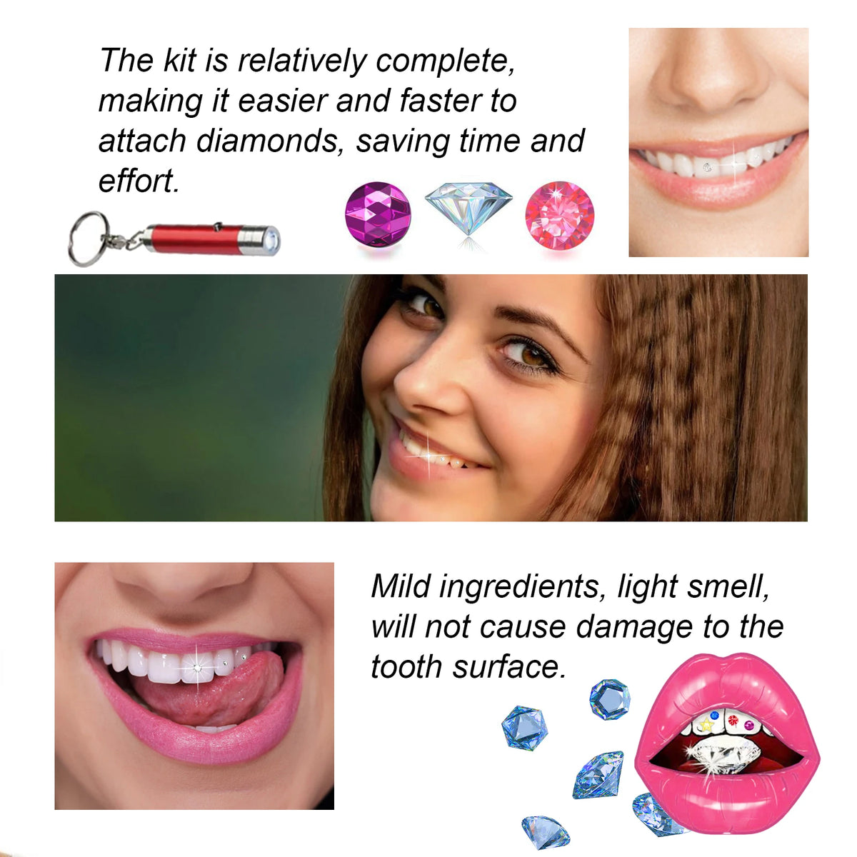 DIY Tooth Gem Jewelry Kit with UV Light and Adhesive
