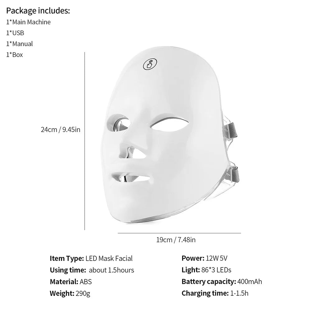 7-Color LED Light Therapy Facial Mask for Skin Rejuvenation - 10