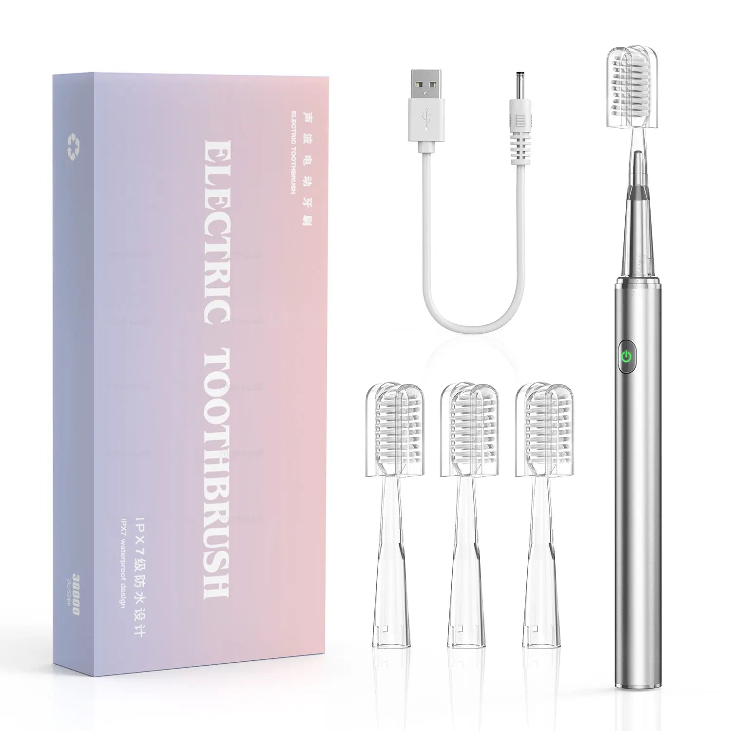 Rechargeable Acoustic Electric Toothbrush with 4 Replacement Heads - 15