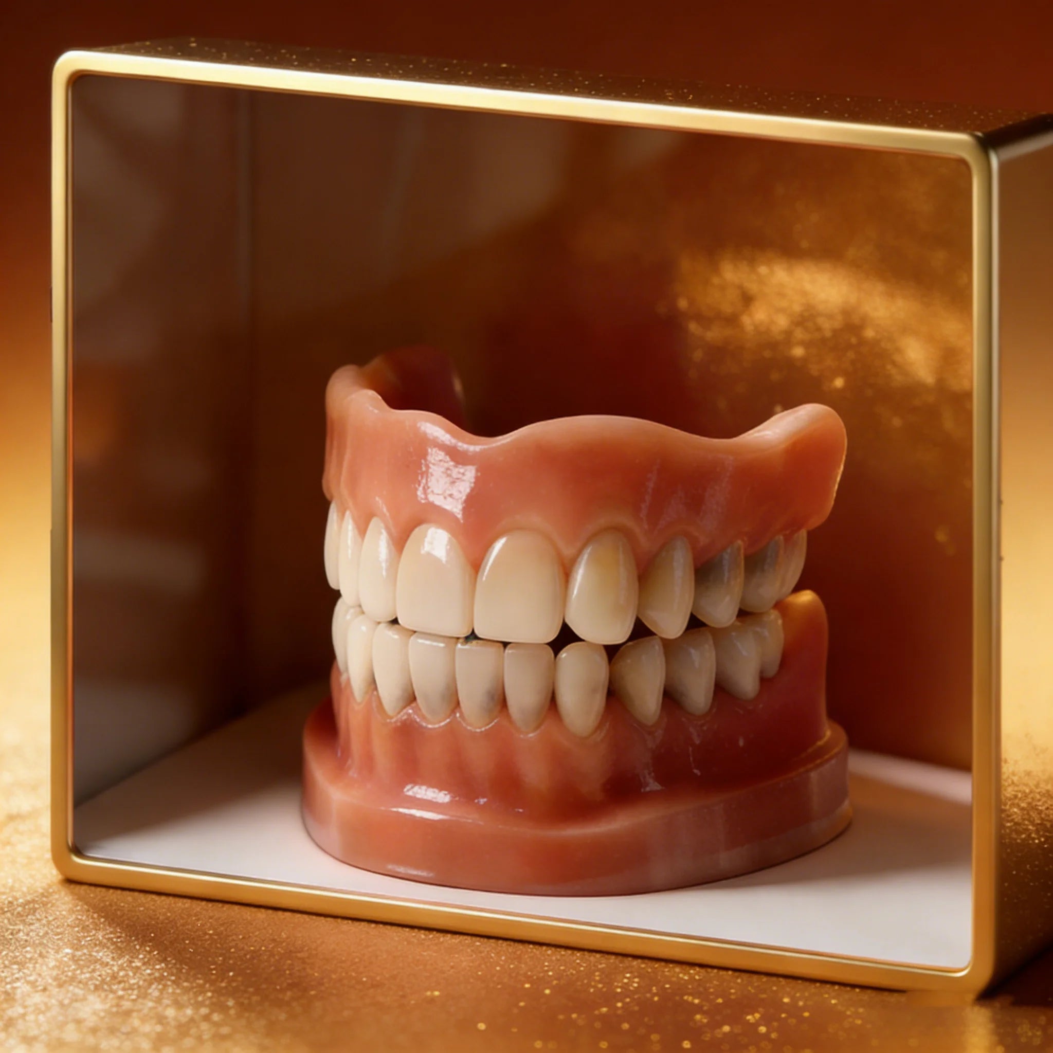Natural Looking Cosmetic Silicone Denture Set for Upper and Lower Teeth - 1