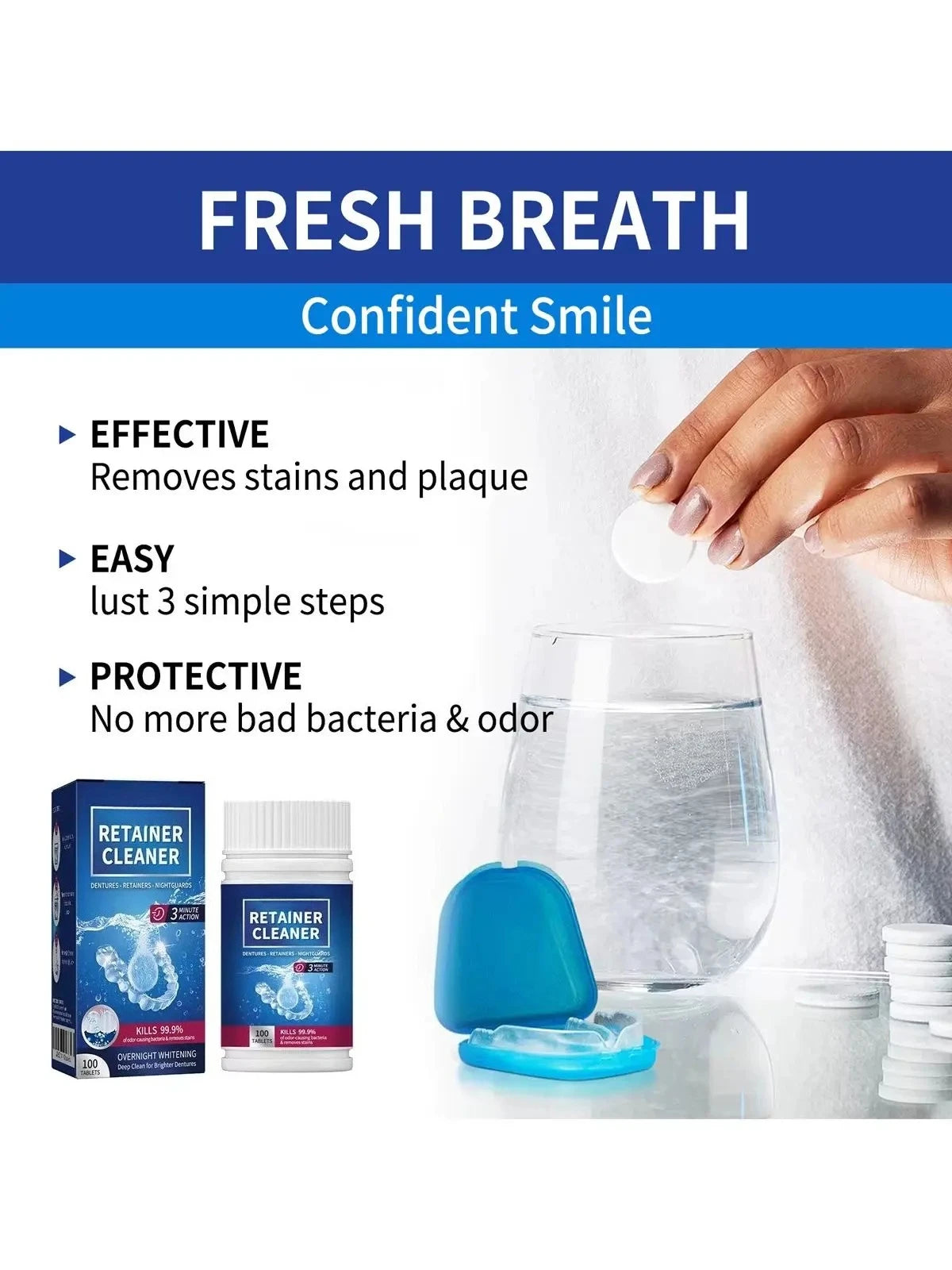 100 Pcs Denture and Retainer Cleaning Tablets for Deep Stain Removal - 5