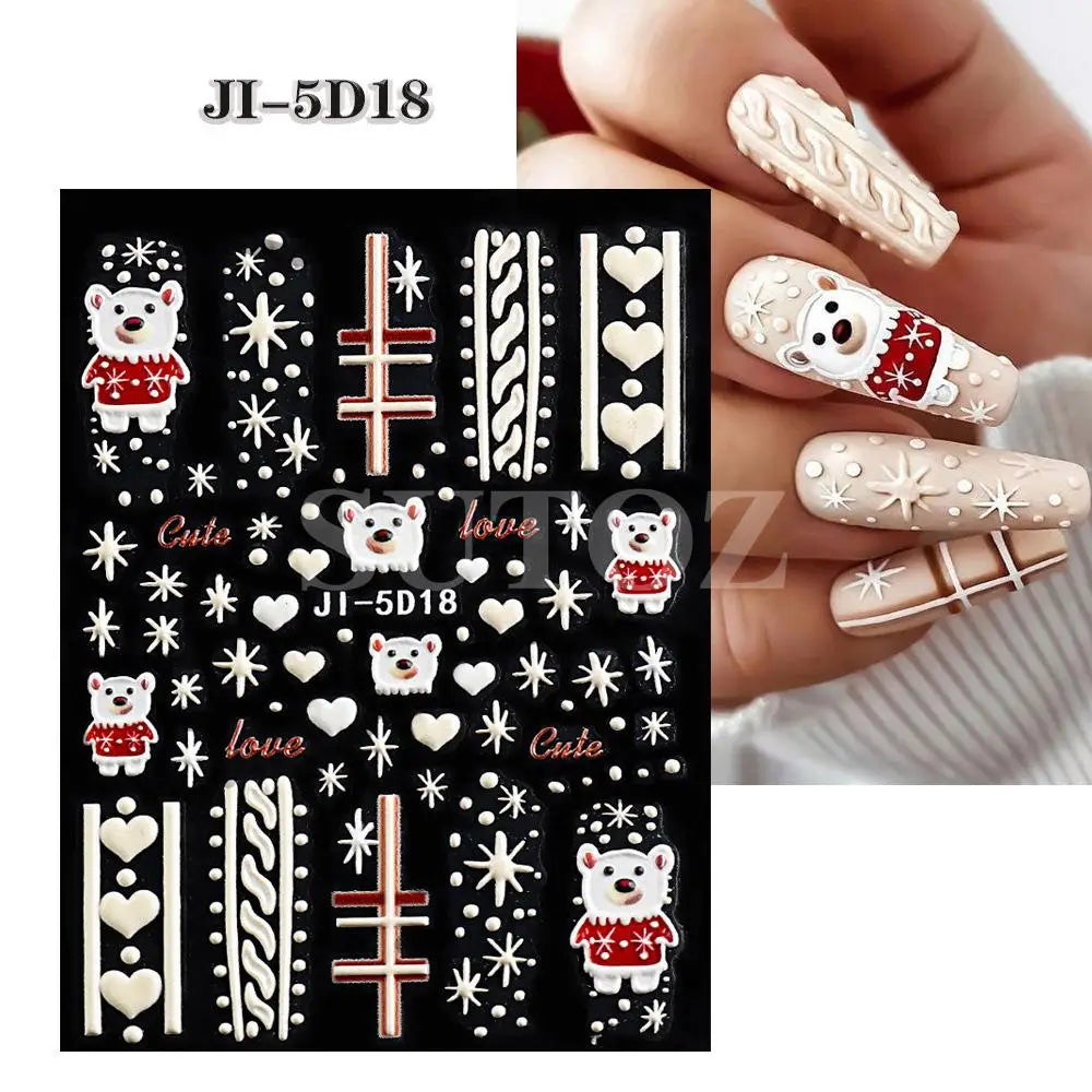 5D Embossed Christmas Nail Art Stickers - 22