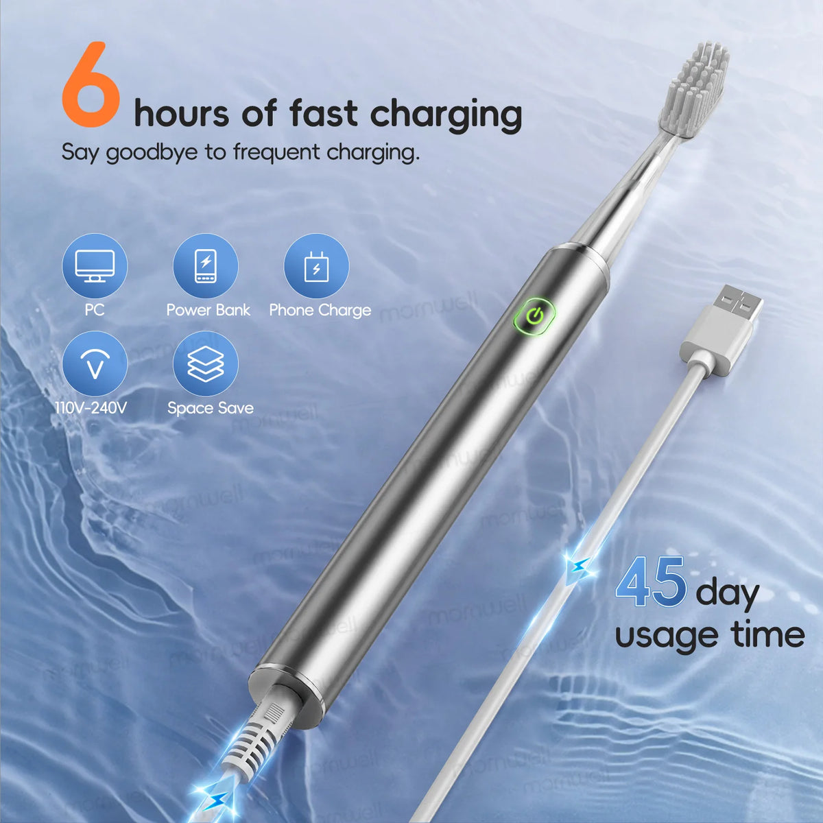 Rechargeable Acoustic Electric Toothbrush with 4 Replacement Heads