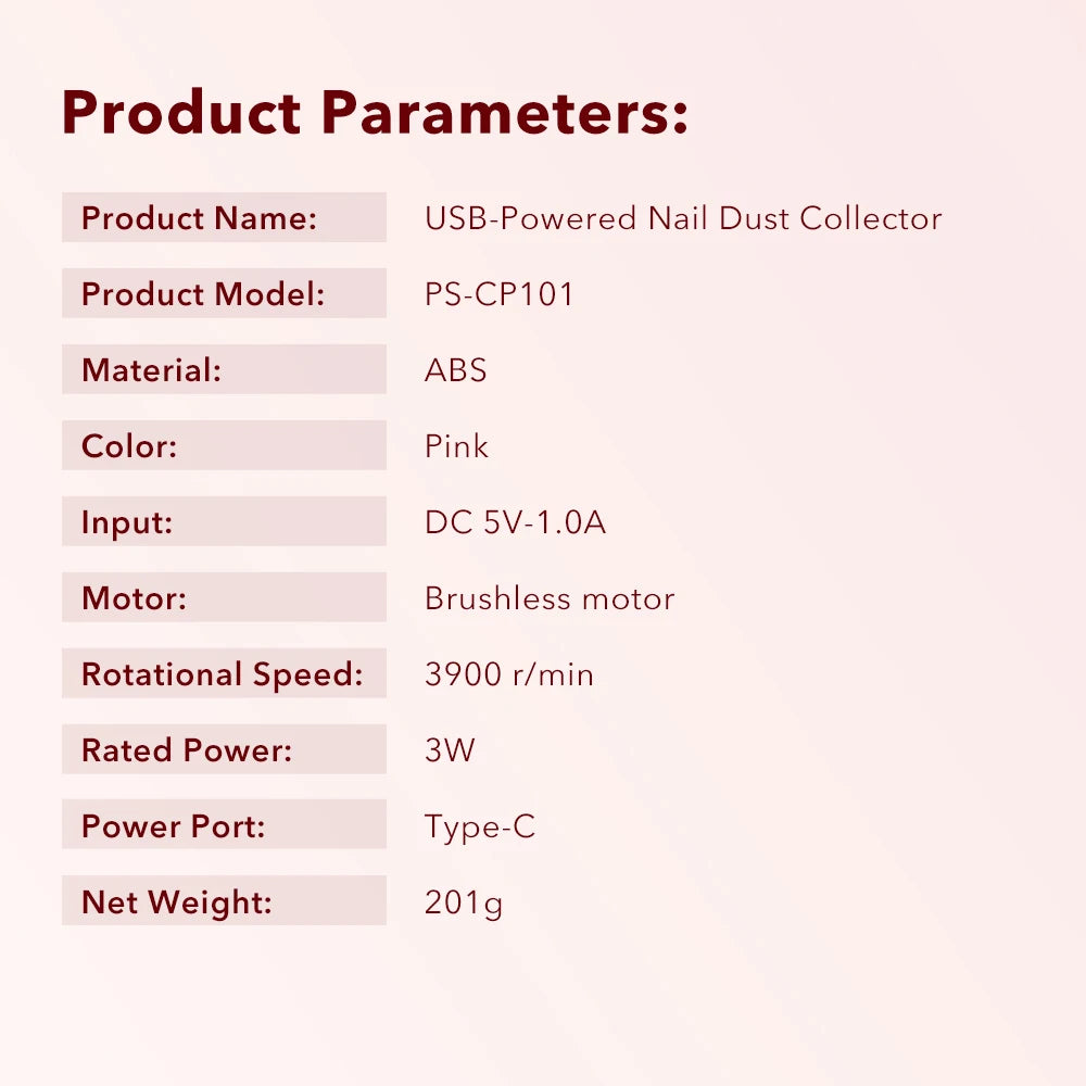 USB Powered Nail Dust Collector for Manicures