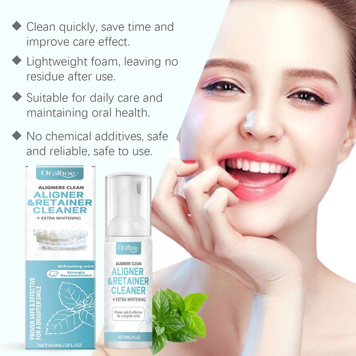 Refreshing Mint Foam Cleaner for Dental Aligners and Retainers