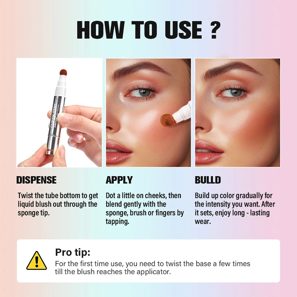 Liquid Blush Stick with Sponge Tip for Cheeks