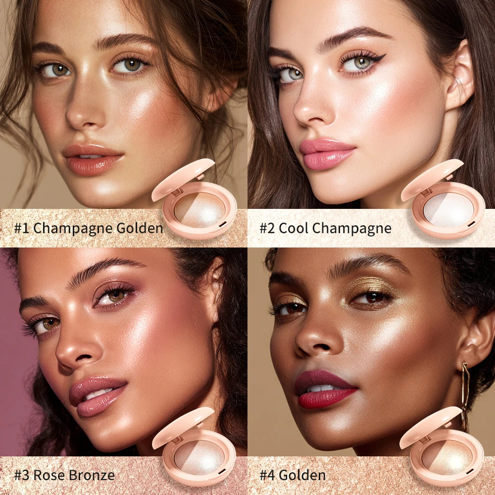 Silken Touch Baked Highlighter Powder for Luminous Glass Skin Glow