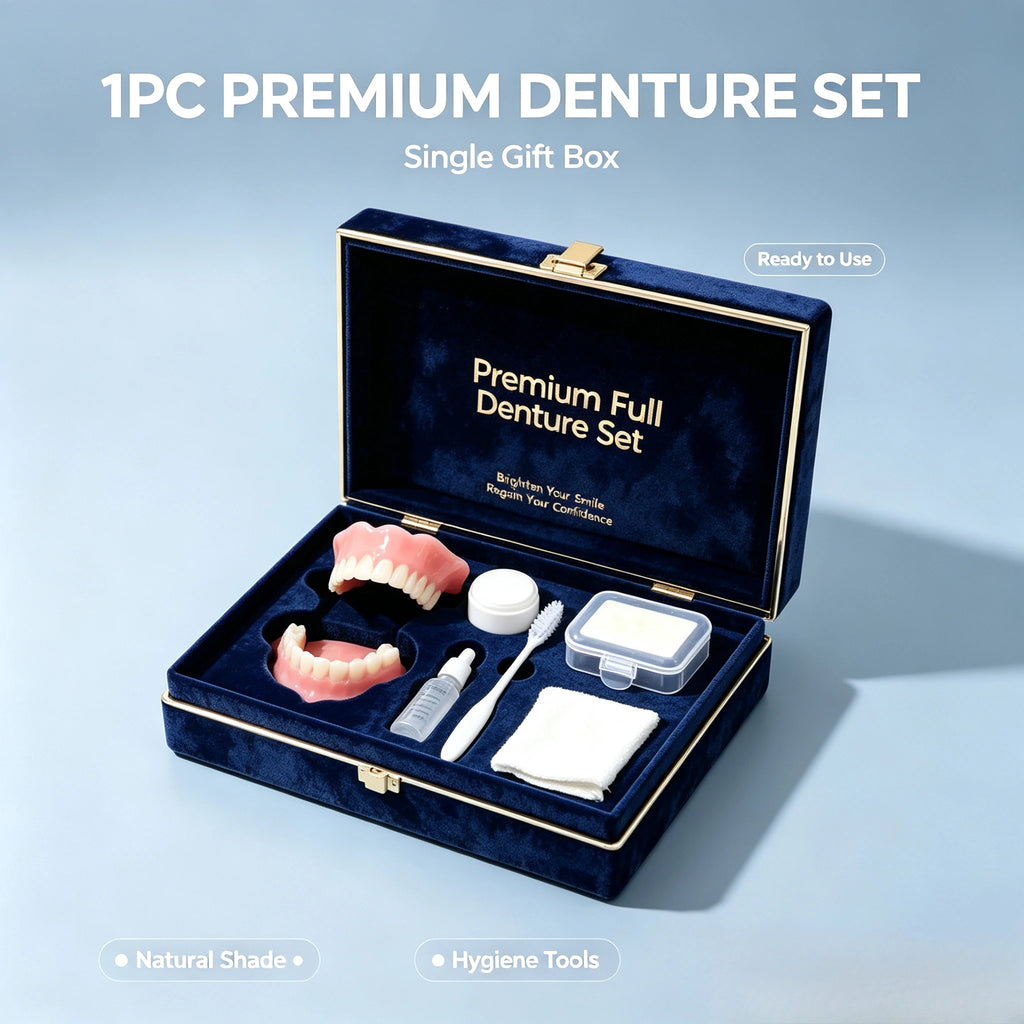 Full Mouth Cosmetic Denture Set with Hygiene Kit and Storage Case