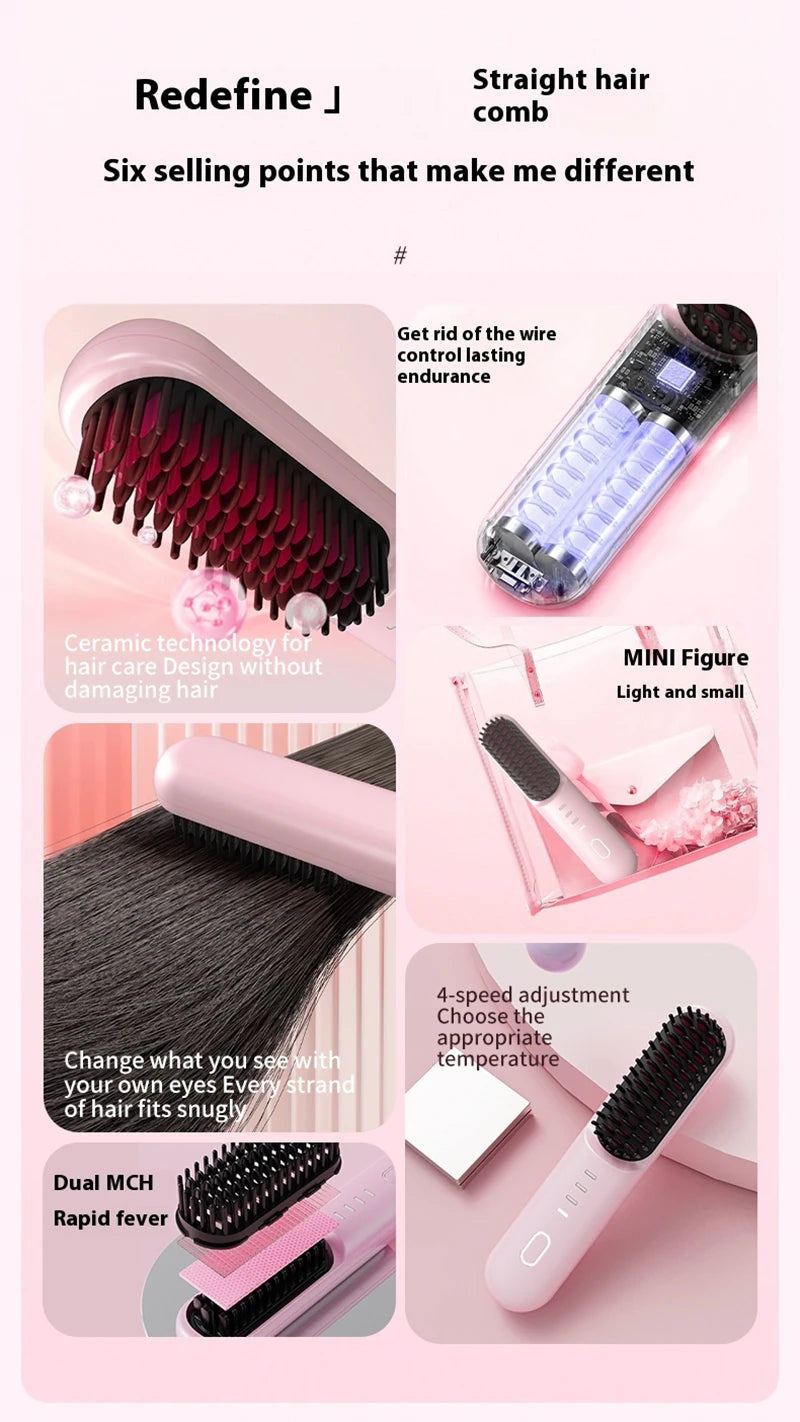 Fast-Heating Ionic Hair Straightening Brush for Frizz-Free Styling