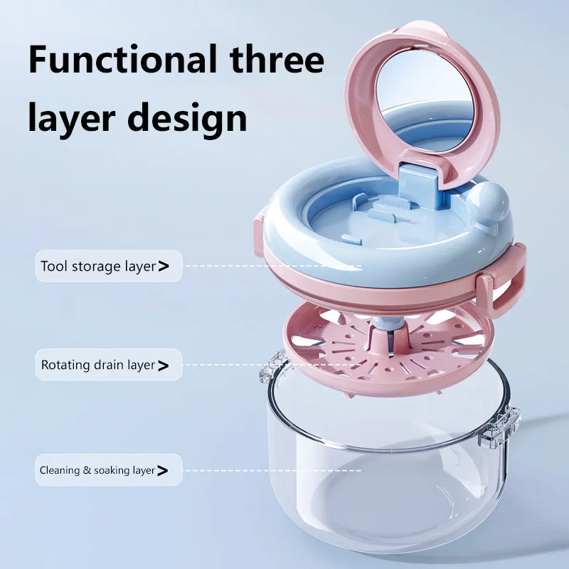 Manual Rotary Denture and Retainer Cleaning Case with Drainage Tray