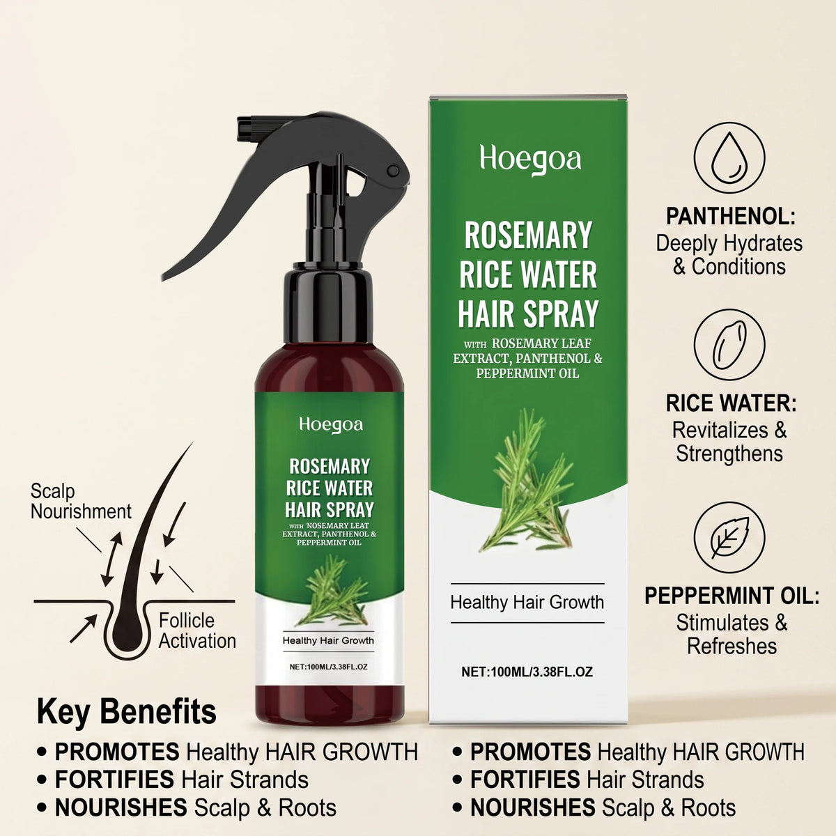 Rosemary Rice Water Hair Growth and Strengthening Spray