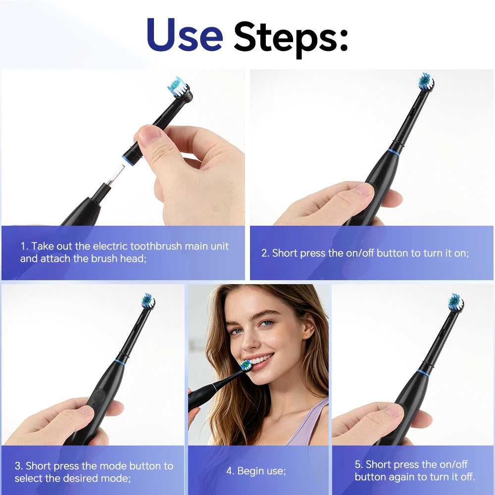 Rechargeable Rotating Electric Toothbrush with 4 Replacement Heads - 13