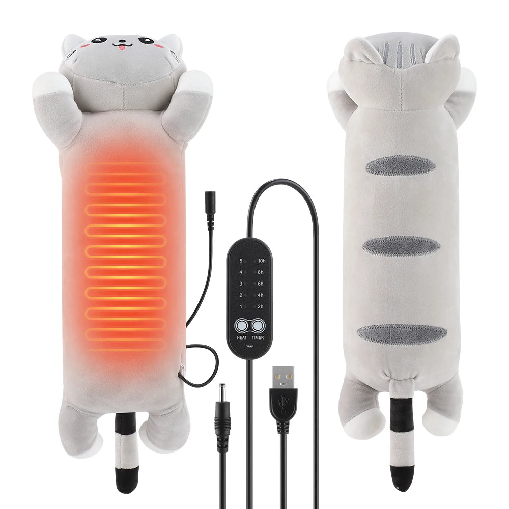 USB Heated Cat Plush Pillow for Pain Relief and Relaxation - 7
