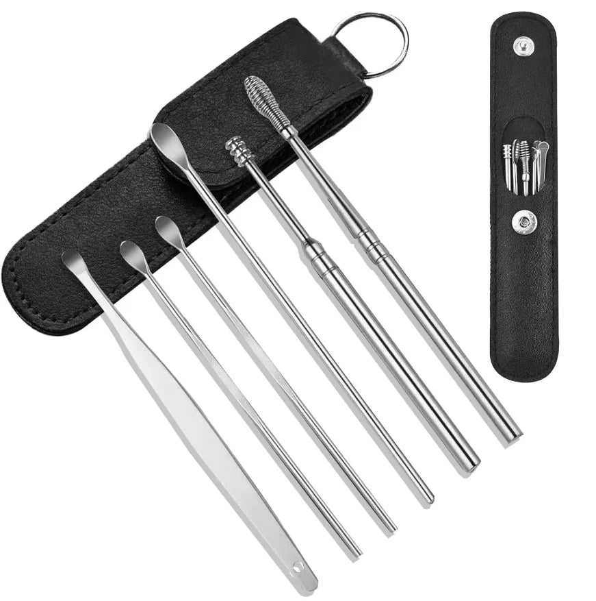 Stainless Steel Ear Wax Removal Cleaning Kit with Storage Case