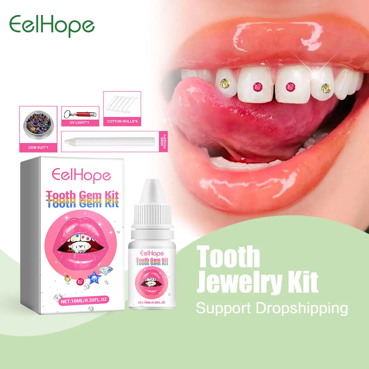 DIY Tooth Gem Jewelry Kit with UV Light and Adhesive