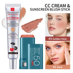 Color Correcting CC Cream and Sunscreen Blush Stick Makeup Set