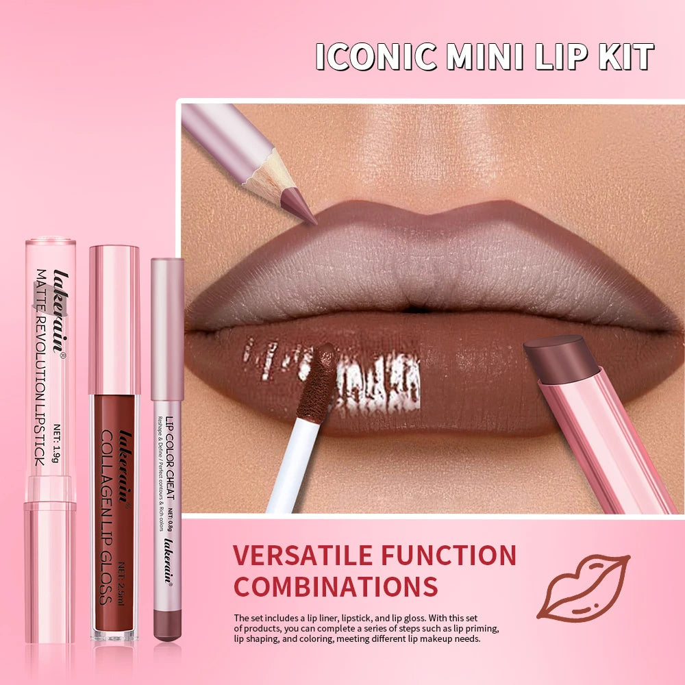 All-in-One Travel Lip Makeup Set with Liner, Lipstick, and Gloss - 4