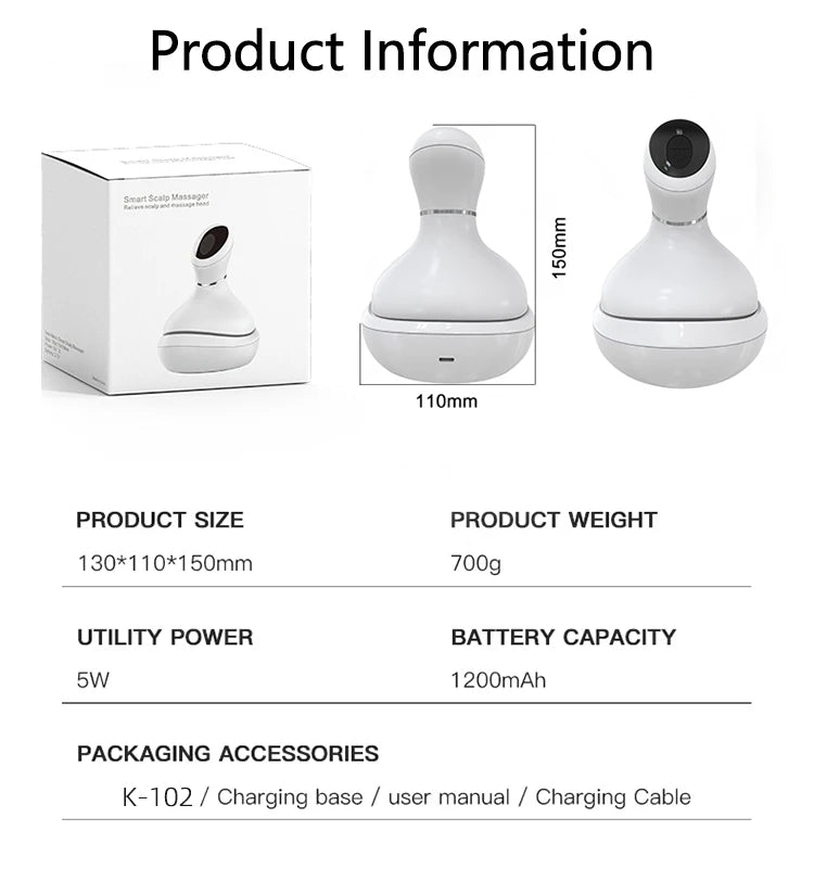 Electric Cordless Scalp Massager for Relaxation and Hair Care