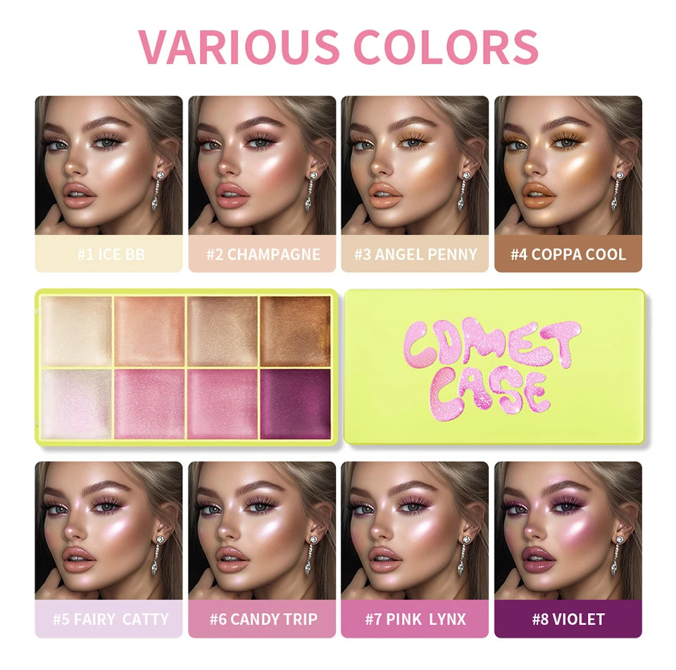8-Color Cream Highlighter and Blush Makeup Palette