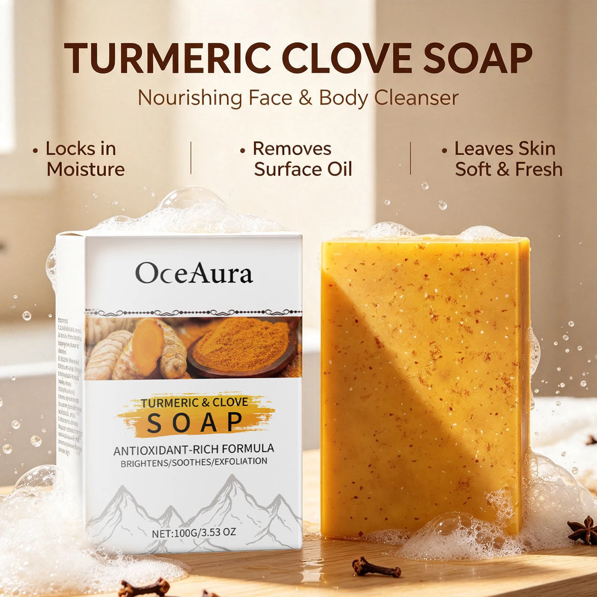 Turmeric and Clove Exfoliating Brightening Soap Bar for Face and Body