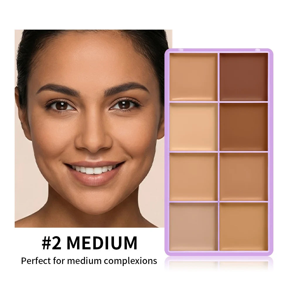 8-Shade Matte Cream Concealer Palette for Full Coverage
