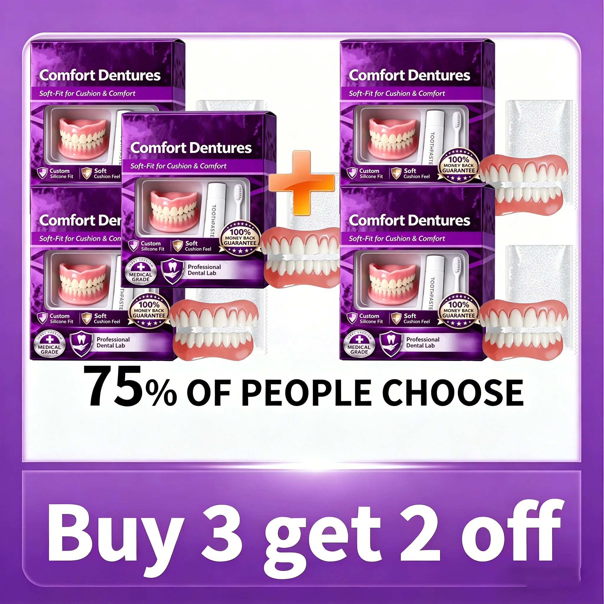 Comfort Fit Cosmetic Silicone Dentures for Upper and Lower Teeth - 17