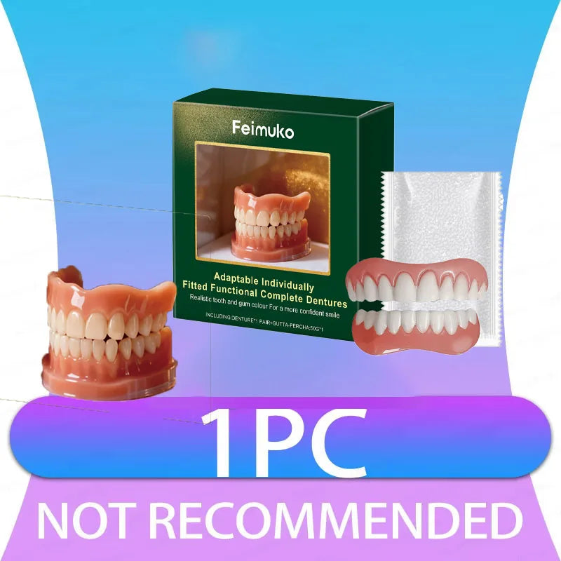 Natural Looking Cosmetic Silicone Denture Set for Upper and Lower Teeth